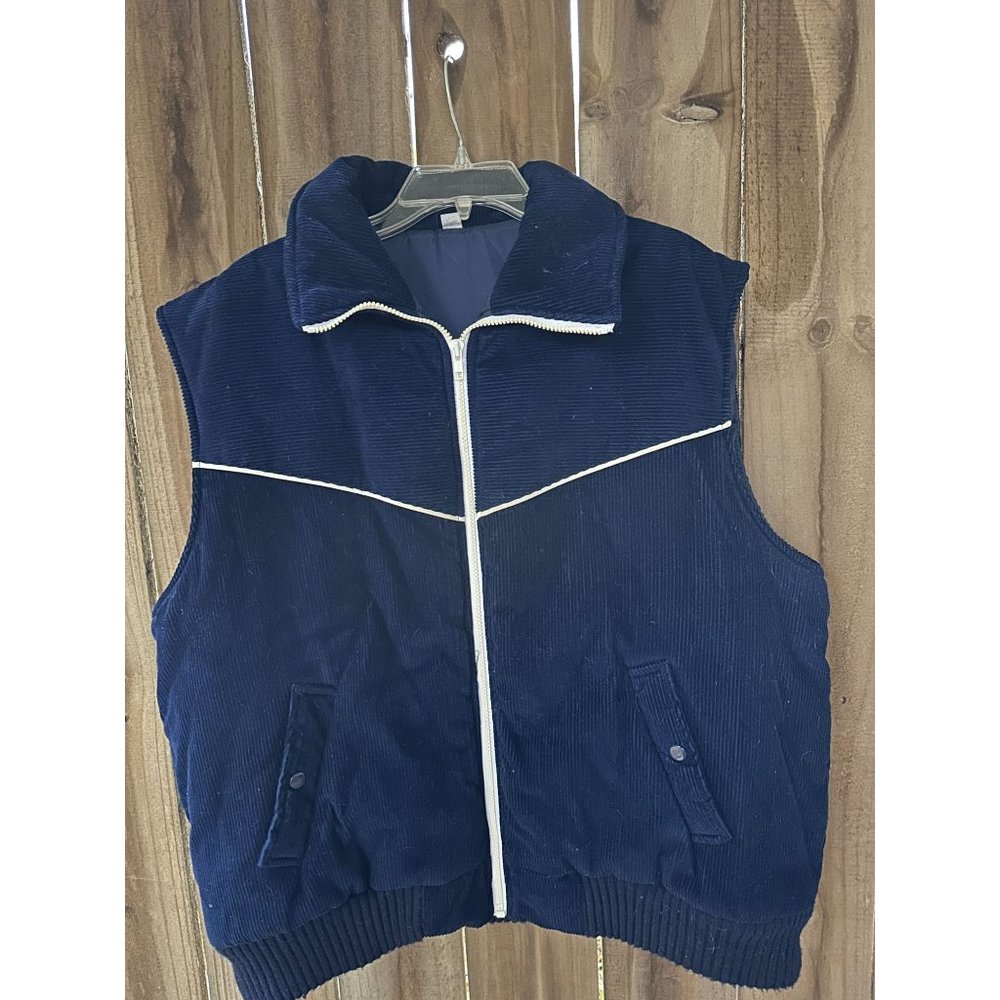 Vintage 70s FINGERHUT CORDUROY PUFFER Vest XL Convertible Collar